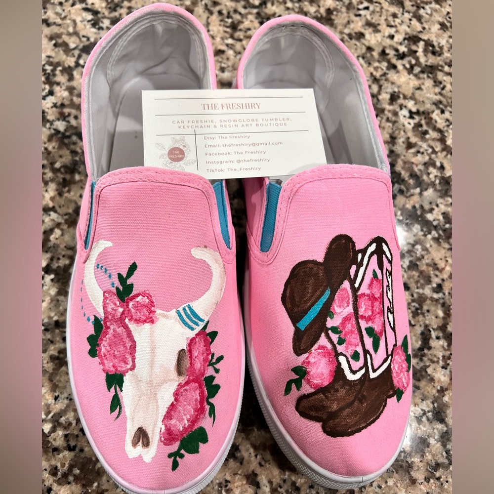 Hand painted, western slip ons